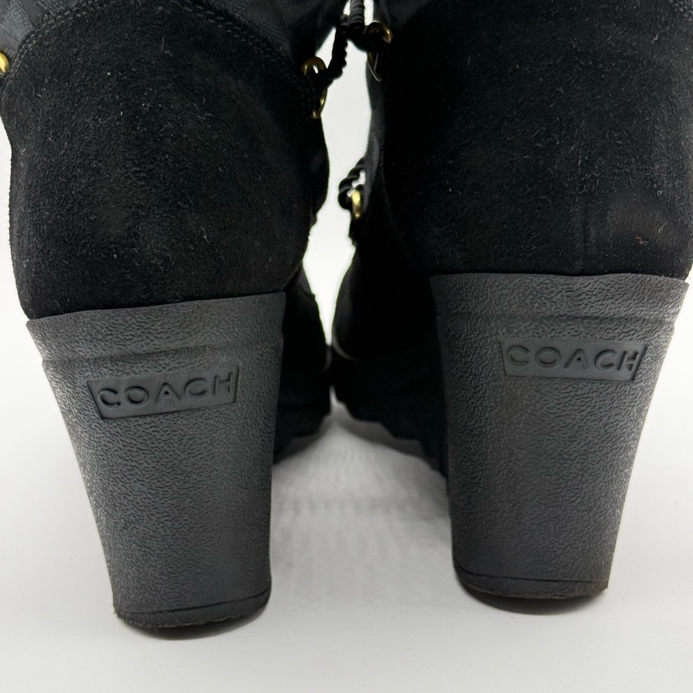 COACH Black Maisy Signature C Logo Monogram Wedge Boots Size 9.5 B - Picture 9 of 17